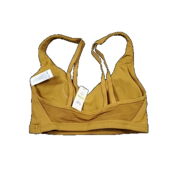 Aerie Offline Ribbed Plunge Sports Bra Yellow Brown Honey Goals Stretch Size XS - Picture 3 of 6